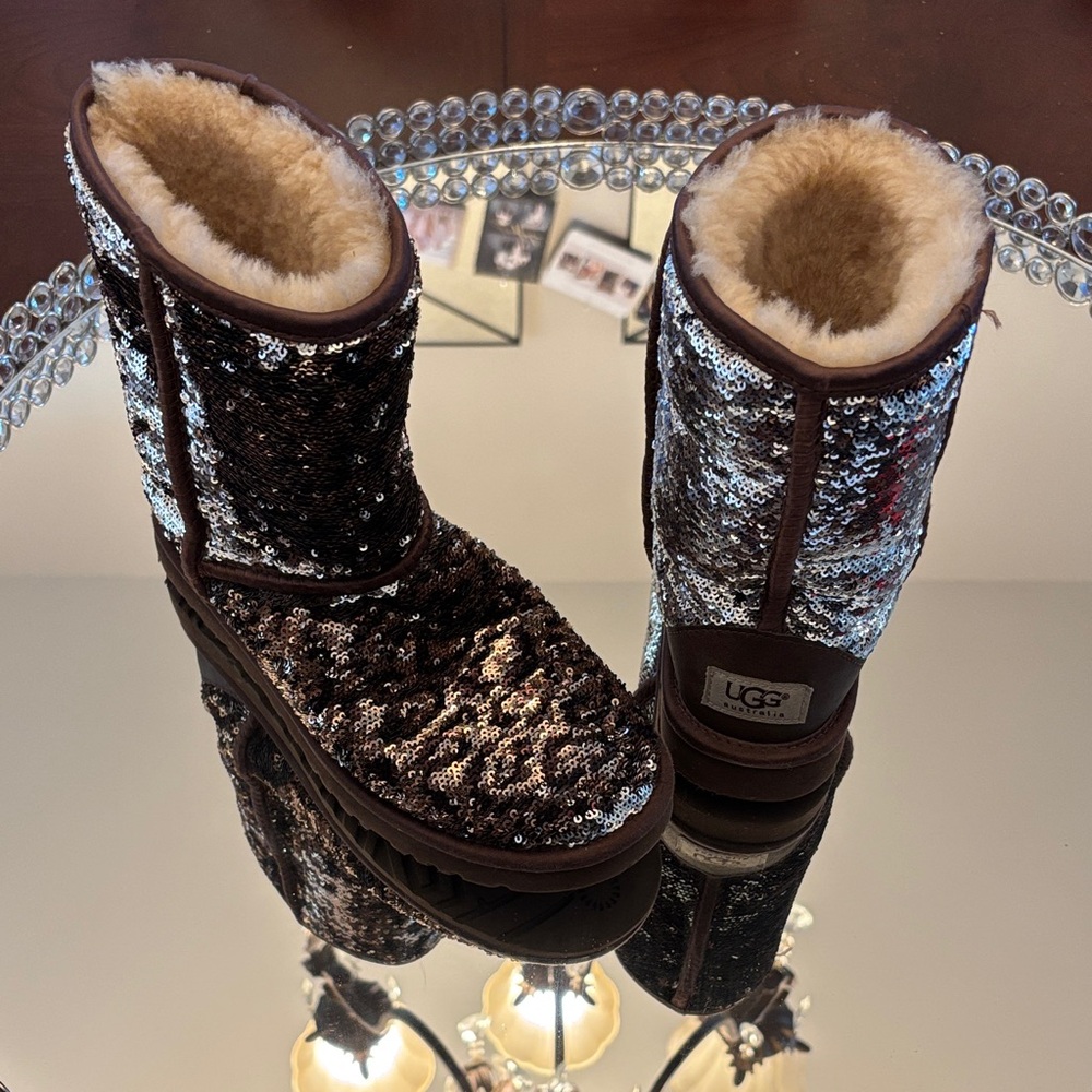 UGG Silver Sequin Boots with Fur
